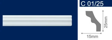 Плинтус потолочный экструзионный С01/25 2м (15х25мм) Солид *1/200