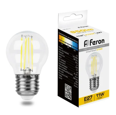 Лампа светодиодная, (11W) 230V E27 2700K прозрачная, LB-511 38015 (Feron) *1