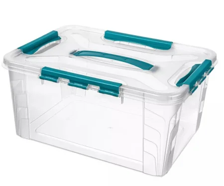 Ящик для хранения с замками и ручкой Grand Box 390х290х180мм 15,3л голубой