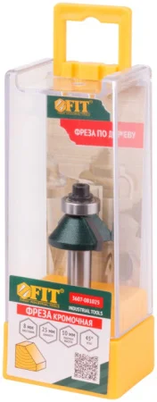 Фреза кромочная конусная с нижним подшипником хвостовик-8мм, D-25мм, H-10мм, L-54,3 мм, В-6мм, А-45г