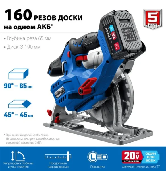 Пила циркулярная Зубр Профессионал CPB-190-41