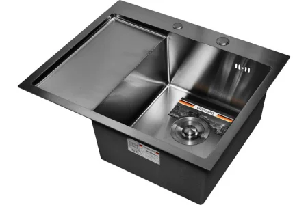 Мойка для кухни врезная правая GERHANS RK35848B-R 580х480х220х0,3 мм Графит с сифоном (5)