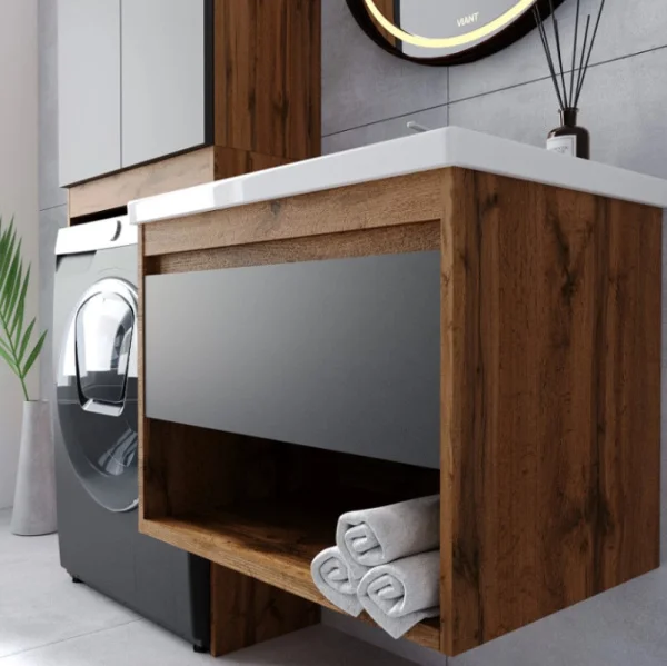 Тумба подвесная Бостон Como 70 425х655х500мм с раковиной COMO 70 Viant VBOS70COG-T1YP графит