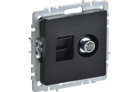 Розетка компьютерная + TV 2-м "Brite" РТВ/РК12-БрЧ RJ45 кат.5E + TV механизм черный IEK BR-AK20-1-K0