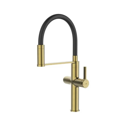 Смеситель для кухни одноручный с гибким изливом и с подкл фильтра питьевой воды Iddis Ikon IKNMGFFi05 матовое золото