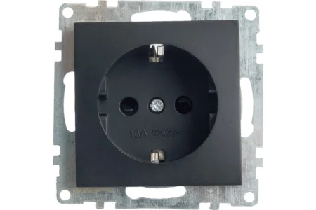 Розетка 1-м "Катрин" с защитной шторкой с/з (механизм) 250В 16А черный GLS16-7110-05 Stekker *1