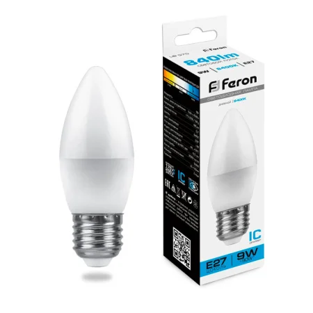 Лампа светодиодная LB-570 Свеча E27 9W 175-265V 6400K 25938 (Feron) *1