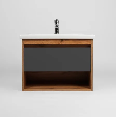 Тумба подвесная Viant Бостон Como 50 380х460х500мм с раковиной COMO 50 графит VBOS50COG-T1YP