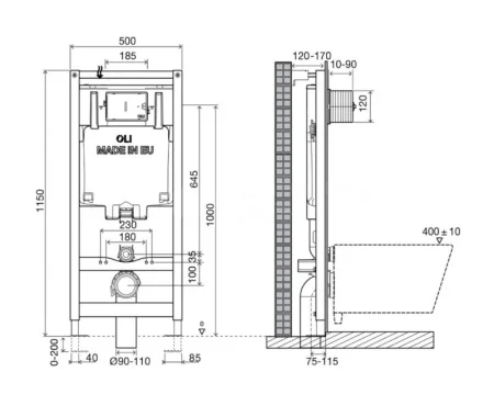 Комплект инсталляции для подвесного унитаза OLI 80 ECO mechanic+кнопка Slim белая, арт. 886914SIO1 (OLI)