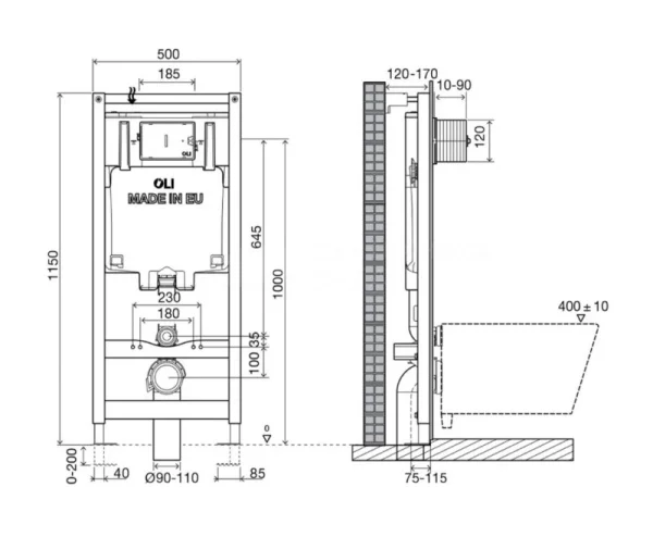 Комплект инсталляции для подвесного унитаза OLI 80 ECO mechanic+кнопка Slim белая, арт. 886914SIO1 (OLI)