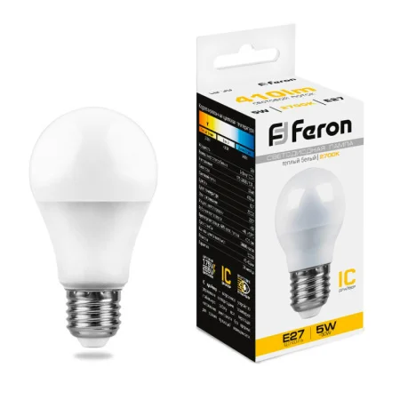 Лампа светодиодная, (5W) 230V E27 2700K G45, LB-38