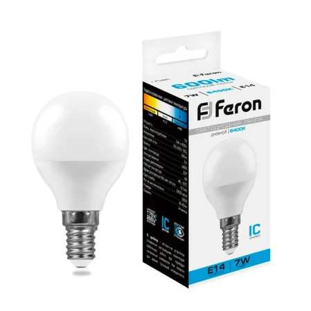 Лампа светодиодная, (7W) 230V E14 6400K G45, LB-95