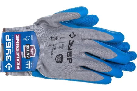 Перчатки L9 с тонким рельефным латексным покрытием, противоскользящие, 15 класс Зубр Профессионал 11