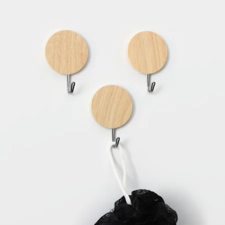 Набор крючков "Деревянные круги" (упак 3 шт) на липучке, цв светлое дерево 4587443 (Доляна) *1
