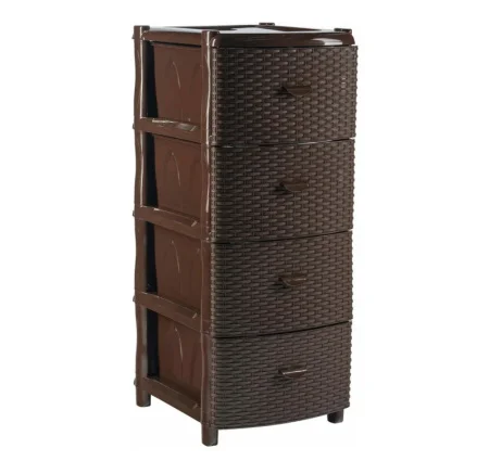 Комод "Элластик" 4 ящика с фасадом Люкс (плетенка), цвет шоколадный, ножки на колесиках