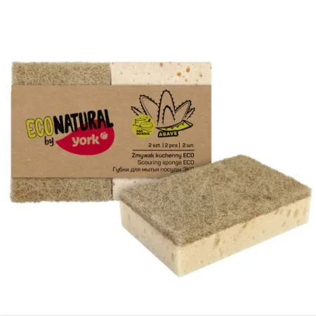 Губки для посуды ЭКО Натурал 2шт 10х7х2,5см поролон 23кг/м3, фибра 420г/м2 YORK Y030200