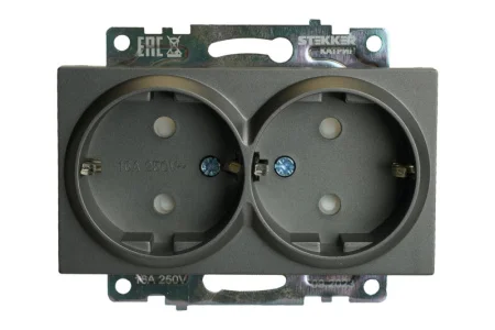 Розетка 2-м "Катрин" с защитной шторкой (механизм) с/з 250В 16А графит GLS16-7114-06 Stekker *1