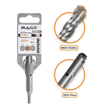 Бур по бетону  6х160мм SDS-plus RAGE by VIRA 560616 *1