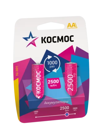 Аккумулятор AA/R6 NI-MN BP-2 (упак 2 шт) 2500mA KOCR6NIMH2500MAH2BL Космос