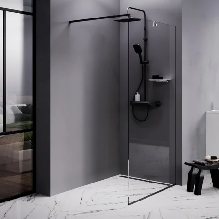 Душевая перегородка Func 100x200, стекло прозр. 8 мм + покрытие, профиль черный W84WI-100-F1-BTE*