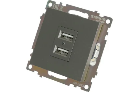 Розетка USB 2-м "Катрин" (механизм) 250В 2,1А графит GLS10-7115-06 Stekker *1