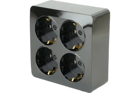 Розетка 4-м "София" ОП с/з квадрат 250В 16А IP20 черный MST16-14S-02 Stekker *1