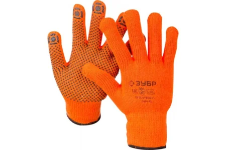 ЗУБР  АНГАРА, акрил с начёсом, покрытие ПВХ (точка), сигнальный цвет, размер L-XL, утеплённые перчат