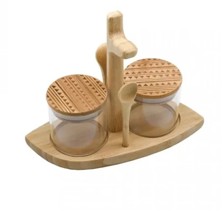 Набор д/специй 3пр (солонка+перечница+подставка) бамбук 20,3*18*9см №9