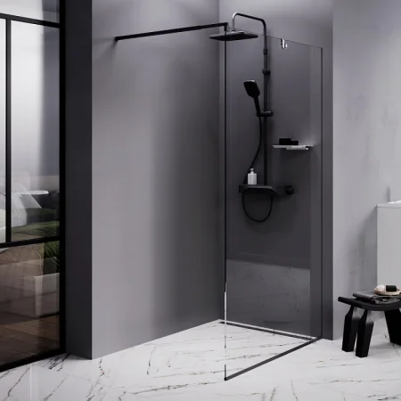 Душевая перегородка Func 110x200, стекло прозр. 8 мм + покрытие, профиль черный W84WI-110-F1-BTE*