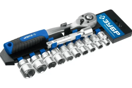 Набор торцевых 6-гранных головок с трещоткой 1/2" 10-24мм сталь Cr-V уп-12шт Зубр ТБ-12Б *1