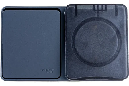 Блок ОП "AtlasDesign" Profi54 (розетка 16А 250В с заземл. защ. шторки + 1-кл выкл. 10А) IP54 антраци