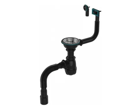 Сифон бутылочный 3 1/2х40 с мет.реш. с прямоуг/кругл перелив, гт 40х40/50 BLACK B0187 (Aquant) *1