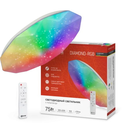 Светильник светодиодный COMFORT DIAMOND-RGB 75Вт 3000-6500К 6000лм 230В 500х90мм с пультом ДУ 469061