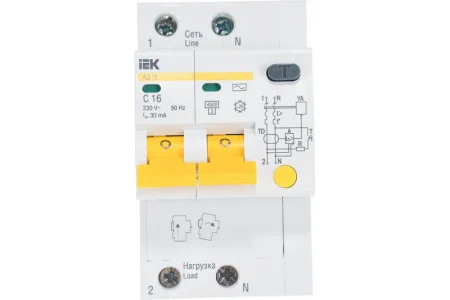 Выключатель авт.диф.тока 2п C 16А 30мА тип AC 4.5кА АД-12 IEK MAD10-2-016-C-030