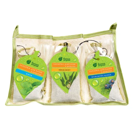 Набор Запарок для бани в сумочке 3шт (Мята, Эвкалипт,Можжевельник), "Банные штучки" 32161 *1/10