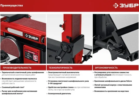 Станок шлифовальный тарельчато-ленточный Зубр СШЛ-350 350Вт диск 125мм