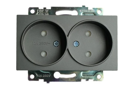 Розетка 2-м "Катрин" с защитной шторкой (механизм) б/з 250В 10А графит GLS10-7113-06 Stekker *1