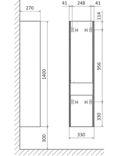 Пенал подвесной Tossony 140 Toss.04.140/P/DS-A/JR Дуб Самдал/Антрацит