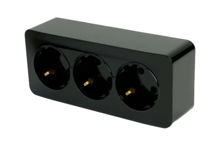 Розетка 3-м "София" ОП с/з 250В 16А IP20 черный MST16-13-02 Stekker *1