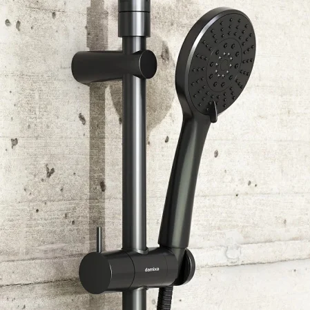 Душевой набор с верх. тропическим душем 1 реж. и руч. душем 3 реж. с полкой Damixa Jupiter 977730300 черный