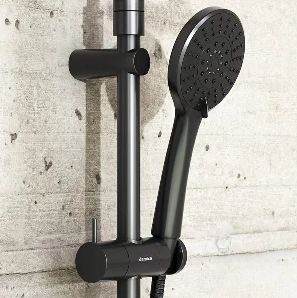 Душевой набор с верх. тропическим душем 1 реж. и руч. душем 3 реж. с полкой Damixa Jupiter 977730300 черный