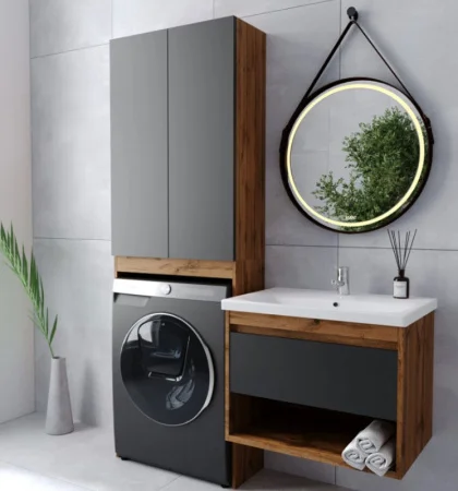 Тумба подвесная Viant Бостон Como 50 380х460х500мм с раковиной COMO 50 графит VBOS50COG-T1YP