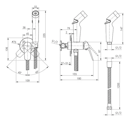 Смеситель с гигиеническим душем однорычажный встраиваемый Cersanit Flavis 64104
