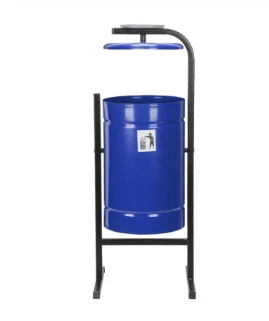 Урна для мусора круглая `Космос` с крышкой и пепельницей (синий глянец) 21 л