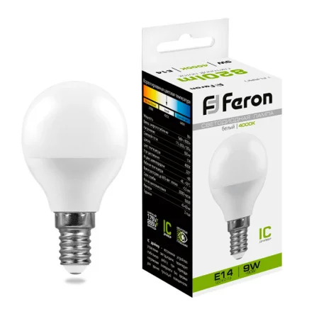 Лампа светодиодная LB-550 Шарик E14 9W 175-265V 4000K 25802 (Feron) *1