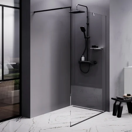 Душевая перегородка Func 120x200, стекло прозр. 8 мм + покрытие, профиль черный W84WI-120-F1-BTE*