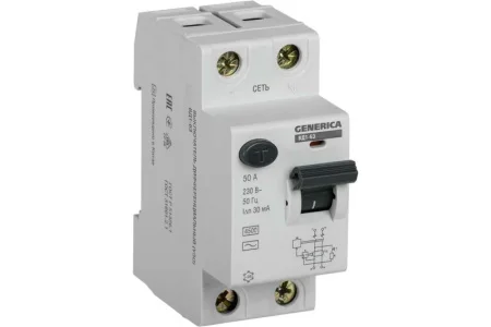 Устройство защитного отключения ВД1-63 2Р 50А 30мА GENERICA ИЭК MDV15-2-050-030