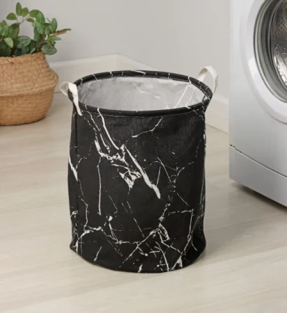 Корзина для белья "Мрамор" 35х45см черный 5477673 (Доляна) *1