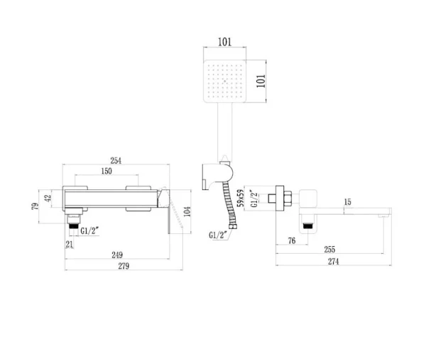 Смеситель для ванны Fmark FS8724-22Q графит