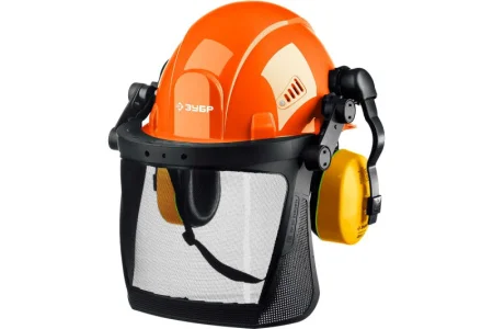 Каска защитная Триада в комплекте с наушниками и защитным сетчатым экраном Зубр Профессионал 11099 *